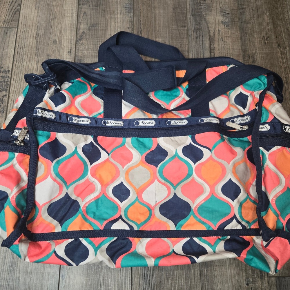 LeSportsac Large Weekender Duffle Bag Retro Geometric Ogee Print Multi-Color View 2